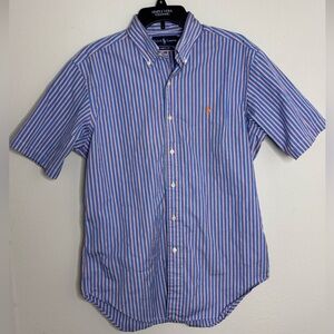 Ralph Lauren Shirt Mens M Blue Orange Striped Classic Fit SS Button Down